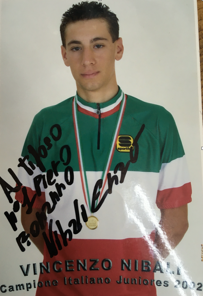 Cartolina firmata da Nibali al suo Maestro Piero Bonanno
