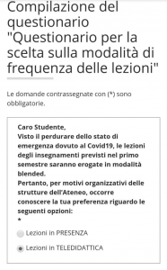 Questionario sulla scelta della modalità delle lezioni
