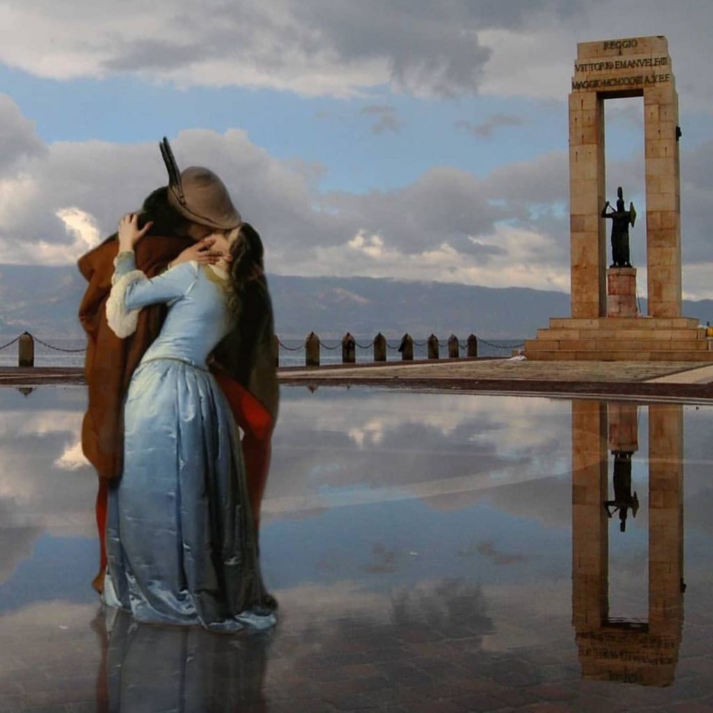 "Il bacio" di Francesco Hayez nella versione "regginizzata" del gruppo artistico Gels