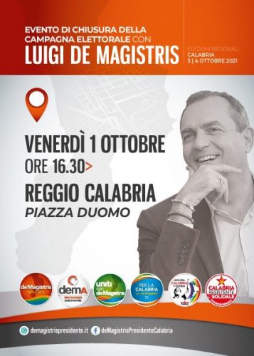 Regionali, Luigi de Magistris - locandina del comizio finale a Reggio Calabria