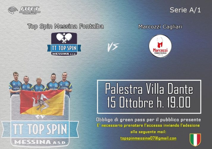 Prima in casa per la Top Spin Messina nella stagione 2021/2022, a Messina arriva la Marcozzi Cagliari