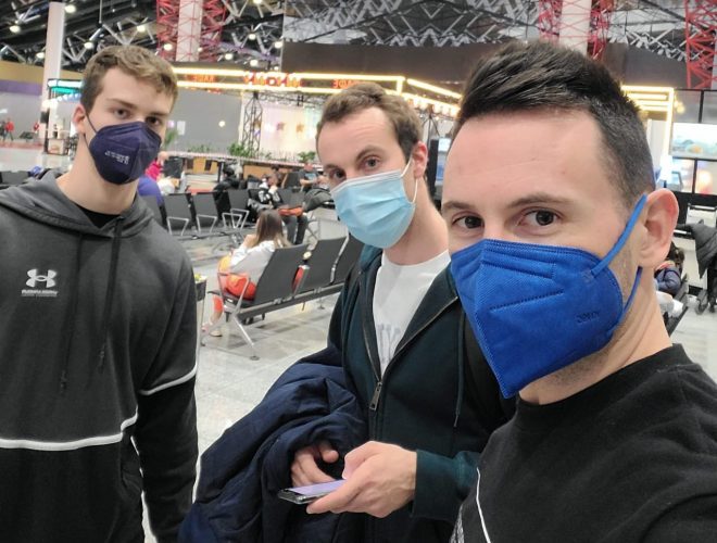 Mutti, Rech e Monteiro, pongisti della Top Spin Messina, appena sbarcati in Russia per la seconda fase della Champions League