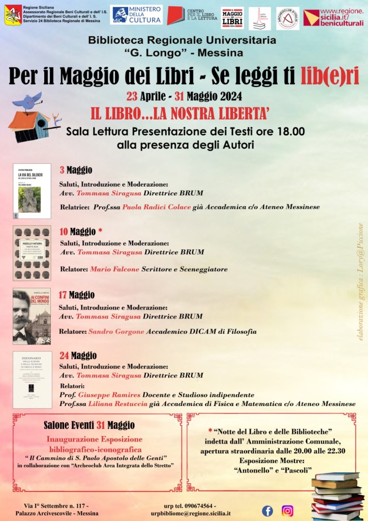 Programma incontri alla Biblioteca regionale di Messina