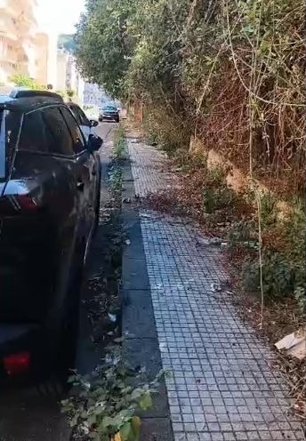 Erbacce e rifiuti sul marciapiede