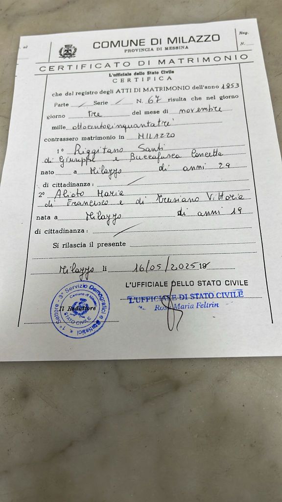 Documento Papa a Milazzo