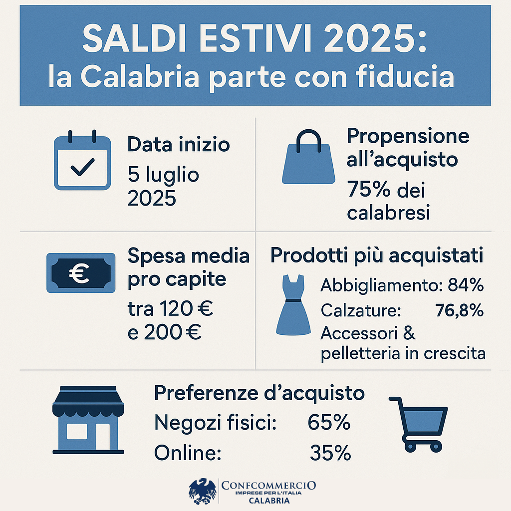 Saldi estivi 2025. In Calabria una spesa stimata tra i 127 e i 142 ...