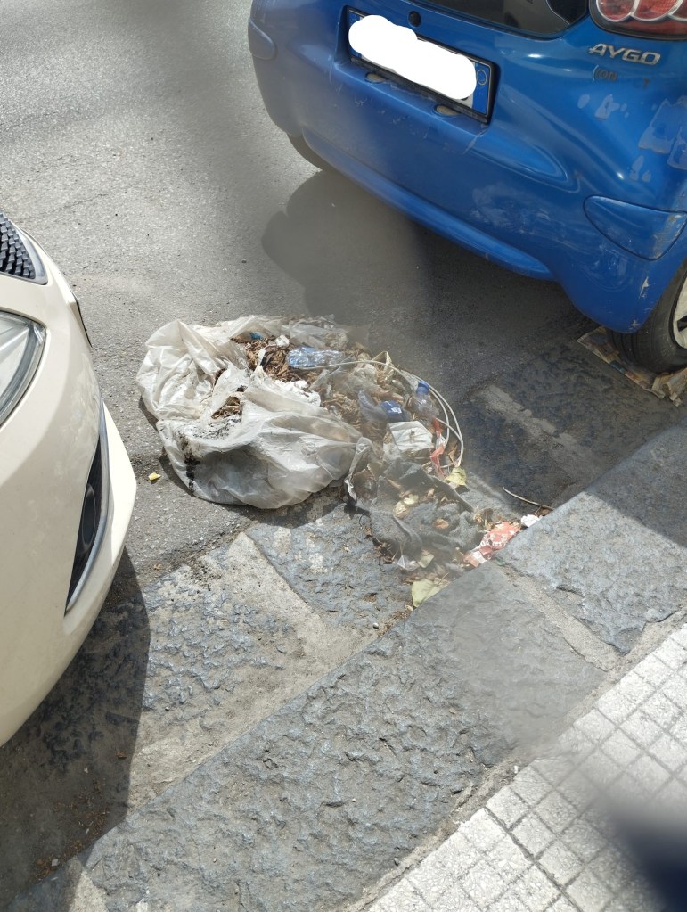 Sacchi di raccolta rifiuti lasciati in strada