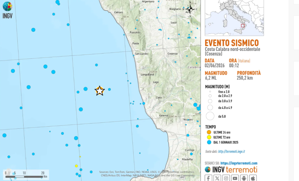 Terremoto 2 giugno da Ingv